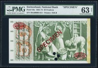 Switzerland Schweizerische Nationalbank 50 Franken 5.1.1970 Pick 48s Specimen PMG Choice Uncirculated 63 Net, 3 POCs. Though the Swiss printer Orell F...