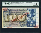 Switzerland Schweizerische Nationalbank 100 Franken 25.10.1956 Pick 49s Specimen PMG Choice Uncirculated 64 Net, 3 POCs. The next denomination of this...