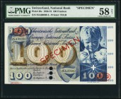 Switzerland Schweizerische Nationalbank 100 Franken ND (1956-73) Pick 49s Specimen PMG Choice About Unc 58 Net, 3 POC. Only the second example of this...