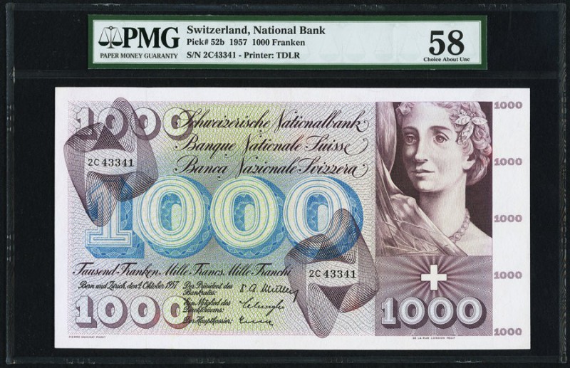 Switzerland Schweizerische Nationalbank 1000 Franken 4.10.1957 Pick 52b PMG Choi...