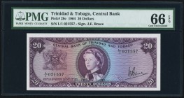 Trinidad And Tobago Central Bank of Trinidad and Tobago 20 Dollars ND (1964) Pick 29c PMG Gem Uncirculated 66 EPQ. A handsome and desirable example of...