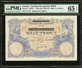 Tunisia German Occupation 1000 Fr. on 100 Fr. 16.5.1892 Pick 31 PMG Gem Uncirculated 65 EPQ. An attractive and colorful note with two female allegoric...