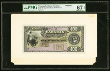Venezuela Banco Caracas 100 Bolivares 19__ ND (1914) Pick S149p Proof PMG Superb Gem Unc 67 EPQ. Homer Lee Bank Note Co. was the printer for this love...