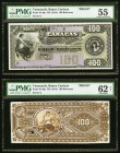 Venezuela Banco Caracas 100 Bolivares ND (1914) Pick S149p Face and Back Proofs. The face grades PMG About Uncirculated 55 with one shadow cancel and ...