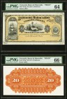 Venezuela Banco de Maracaibo 20 Bolivares ND (1917) Pick S218p Face and Back Proofs PMG Choice Uncirculated 64; PMG Gem Uncirculated 66 EPQ. A beautif...