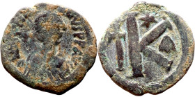 Justinian I (527-565) Half Follis. Obverse: D N IVSTINIANVS PP AVG, diademed, draped, and cuirassed bust right Reverse: Large K, mintmark

 24mm 6.8...