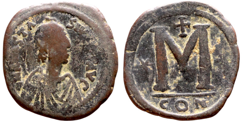 Anastasius I (491-518) Follis. Obverse: DN ANASTASVS PP AVG diademed, draped, an...