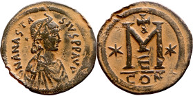 Anastasius I (491-518) Follis. Obverse: DN ANASTASVS PP AVG diademed, draped, and cuirassed bust right Reverse: Large M

 36mm 17.77g

 Artificial...