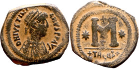 Justinian I (527-565) Follis. Obverse: D N IVSTINIANVS PP AVG, diademed, draped, and cuirassed bust right Reverse: Large M, mintmark

 32mm 15.96g
...