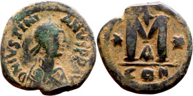 Justinian I (527-565) Follis. Obverse: D N IVSTINIANVS PP AVG, diademed, draped, and cuirassed bust right Reverse: Large M, mintmark

 28mm 15.25g