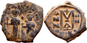 Heraclius and Hercalius. Constantine (610-641) Follis. Obverse: Heraclius on left, Heraclius Constaninte on right, . Reverse: ANNO, Large M, cross abo...