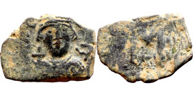 Constans II (641-668) Follis. Obverse: Imperial figure holding globus Reverse: m and inscription

 24mm 4.29g