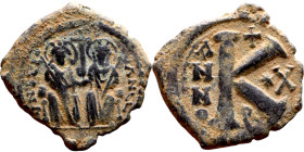 Justin II and Sophia (565-578) Half Follis Obverse: DN IVSTINVS PP AVG Justin and Sophia on thrones Reverse: Large K between ANNO and regnal year

 ...