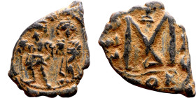 Heraclius and Hercalius. Constantine (610-641) Follis. Obverse: Heraclius on left, Heraclius Constaninte on right, . Reverse: ANNO, Large M, cross abo...