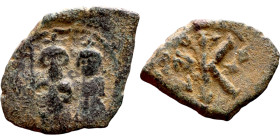 Heraclius and Hercalius. Constantine (610-641) Half Follis. Obverse: Heraclius on left, Heraclius Constaninte on right, . Reverse: ANNO, Large K, cros...