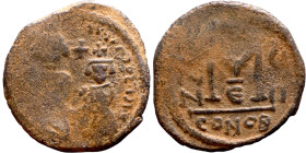 Heraclius and Hercalius. Constantine (610-641) Follis. Obverse: Heraclius on left, Heraclius Constaninte on right, . Reverse: ANNO, Large M, cross abo...