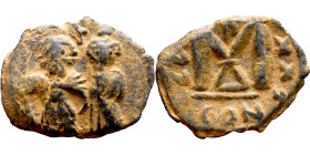 Heraclius and Hercalius. Constantine (610-641) Follis. Obverse: Heraclius on left, Heraclius Constaninte on right, . Reverse: ANNO, Large M, cross abo...