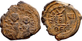 Heraclius and Hercalius. Constantine (610-641) Follis. Obverse: Heraclius on left, Heraclius Constaninte on right, . Reverse: ANNO, Large M, cross abo...