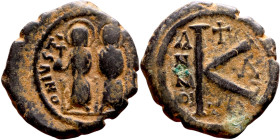 Justin II and Sophia (565-578) Half Follis Obverse: DN IVSTINVS PP AVG Justin and Sophia on thrones Reverse: Large K between ANNO and regnal year

 ...