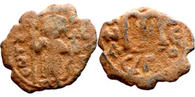 Constans II (641-668) Follis. Obverse: Imperial figure holding globus Reverse: m and inscription

 22mm 3.21g