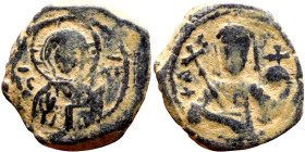 Alexius I (1081-1118) Tetarteron, Thessalonica, Obverse: IC-XC to left and right of nimbate bust of Christ facing, holding book of gospels and raising...