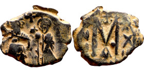 Heraclius and Hercalius. Constantine (610-641) Follis. Obverse: Heraclius on left, Heraclius Constaninte on right, . Reverse: ANNO, Large M, cross abo...