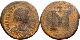 Anastasius I (491-518) Follis. Obverse: DN ANASTASVS PP AVG diademed, draped, and cuirassed bust right Reverse: Large M

 23mm 7.00g

 Artificial ...