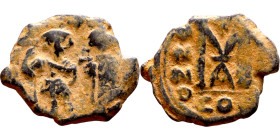 Heraclius and Hercalius. Constantine (610-641) Follis. Obverse: Heraclius on left, Heraclius Constaninte on right, . Reverse: ANNO, Large M, cross abo...