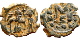 Heraclius and Hercalius. Constantine (610-641) Follis. Obverse: Heraclius on left, Heraclius Constaninte on right, . Reverse: ANNO, Large M, cross abo...