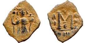 Constans II (641-668) Follis. Obverse: Imperial figure holding globus Reverse: m and inscription

 22mm 2.94g