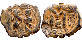 Heraclius and Hercalius. Constantine (610-641) Follis. Obverse: Heraclius on left, Heraclius Constaninte on right, . Reverse: ANNO, Large M, cross abo...