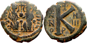 Justin II and Sophia (565-578) Half Follis Obverse: DN IVSTINVS PP AVG Justin and Sophia on thrones Reverse: Large K between ANNO and regnal year

 ...