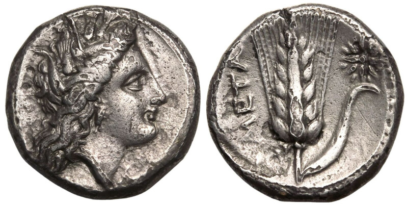 MAGNA GRAECIA. LUCANIA, METAPONTION. 
Silver Nomos, circa 330-290 BC. 
Ly-, ma...