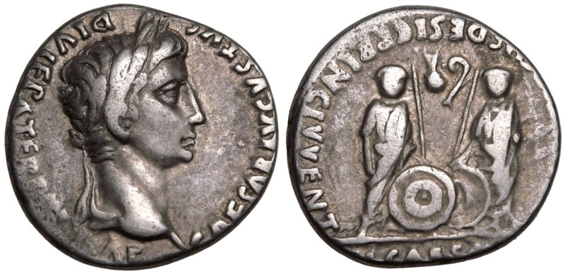 ROMAN EMPIRE. Augustus. 
Silver Denarius, 2 BC - AD 12. Lugdunum. 
Obv: CAESAR...