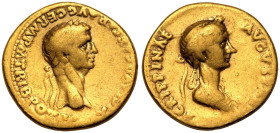 Claudius with Agrippina Junior (niece and wife of Claudius) AV Aureus