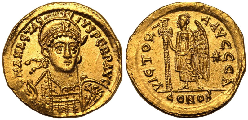 BYZANTINE EMPIRE. Anastasius I. 
Gold Solidus, AD 491-498. Constantinople. 
Ob...