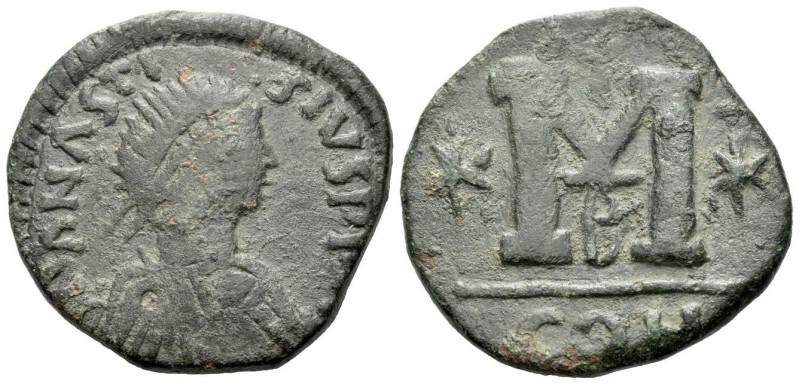 Anastasius I, 491-518 Follis Constantinople circa 498-518, Æ , 17.52 g.
D N ANA...