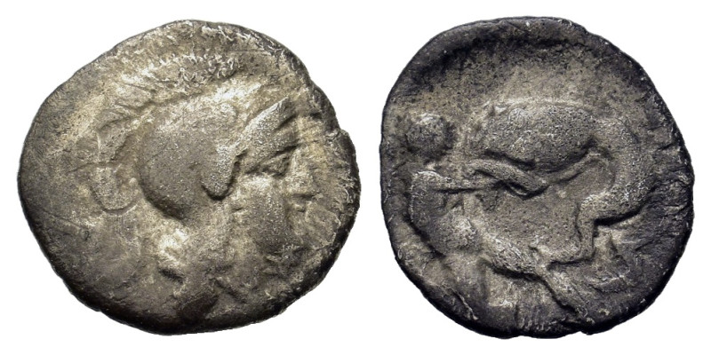 Italy, Southern Apulia, Tarentum, c. 380-325 BC. AR Diobol (11.6mm, 0.80g). Helm...