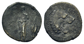 Sicily, Leontini, c. 450-440 BC. AR Litra (11,5mm, 0.7g). Lion’s head right. R/ River god, nude, standing left, pouring libation on altar from patera ...