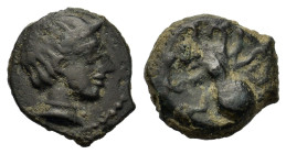 Sicily, Syracuse. Second Democracy (466-405 BC). Æ Onkia (11mm, 1.5g). Head of Arethousa r. R/ Octopus. Holloway, Further, Series 1 or 1A; CNS 9; HGC ...