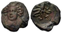Sicily, Syracuse, c. 415-405 BC. Æ Tetras (14.7mm, 2.80g). Head of nymph facing slightly l., wearing necklace. R/ Octopus. CNS II, 29; SNG ANS 385-8; ...