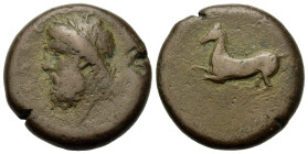 Sicily, Syracuse, c. 339/8-334 BC. Æ Dilitron (26.8mm, 20g). Laureate head of Zeus Eleutherios l. R/ Horse rearing l. CNS II, 80; SNG ANS 533; HGC 2, ...