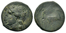 Sicily, Syracuse. Hiketas II (287-278 BC). Æ (18,8mm, 6g). Wreathed head of Kore l. R/ Charioteer driving biga r.; star above. CNS II, 123 (Agathokles...