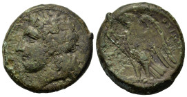 Sicily, Syracuse. Hiketas II (287-278 BC). Æ (23,9mm, 11.3g). Laureate head of Zeus Hellanios l. R/ Eagle standing l. on thunderbolt, wings displayed....