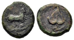 Sicily, Uncertain Mercenaries, 344-336 BC. Æ (14.4mm, 2.40g). Horse running r. R/ Vine leaf. CNS III p. 320, 1; HGC 2, -. Near VF