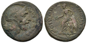 Macedon, Koinon of Macedon. Pseudo-autonomous issue. Time of Severus Alexander (222-235). Æ (24,4mm, 12g). Helmeted head of Alexander the Great, right...