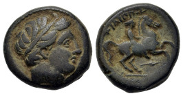 Kings of Macedon. Philip II (359-336 BC). Æ Unit (17,7mm, 6.7g). Uncertain mint in Macedon. Head of male right, wearing tainia. R/ Horseman riding rig...