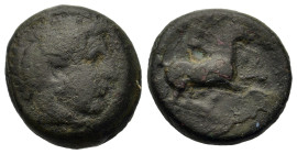 Kings of Macedon. Uncertain Kings. Æ (16,2mm, 6.3g). Head of Herakles r. R/ Horseman r.