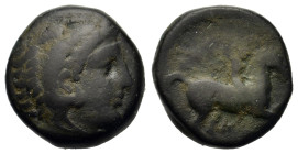 Kings of Macedon. Uncertain Kings. Æ (16,4mm, 4.3g). Head of Herakles r. R/ Horseman r.