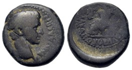 Tiberius (14-37). Phrygia, Synnada. Æ (17.6mm,5.5g). Claudius Valerianus, magistrate. Bare head r. R/ Zeus seated l., holding Nike and sceptre. RPC I,...